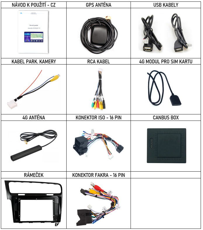 CZ Příslušenství pro autorádio Isudar T68 pro Volkswagen Golf 7 cerny s carplay a androidauto - evtech.cz